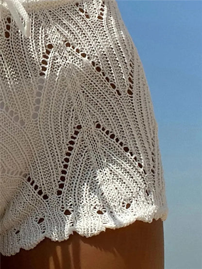 Hollow Out Crochet Knit Swim Shorts