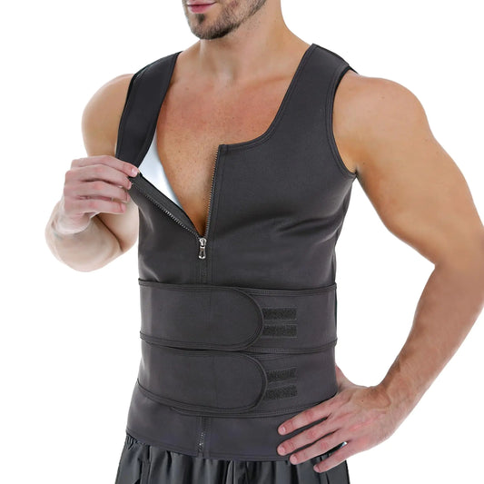 FESTYLES Sauna Suit for Men 2 in 1 Sweat Vest Waist Trainer Sauna Shirt for Men with Adjustable Double Sweat Belt M